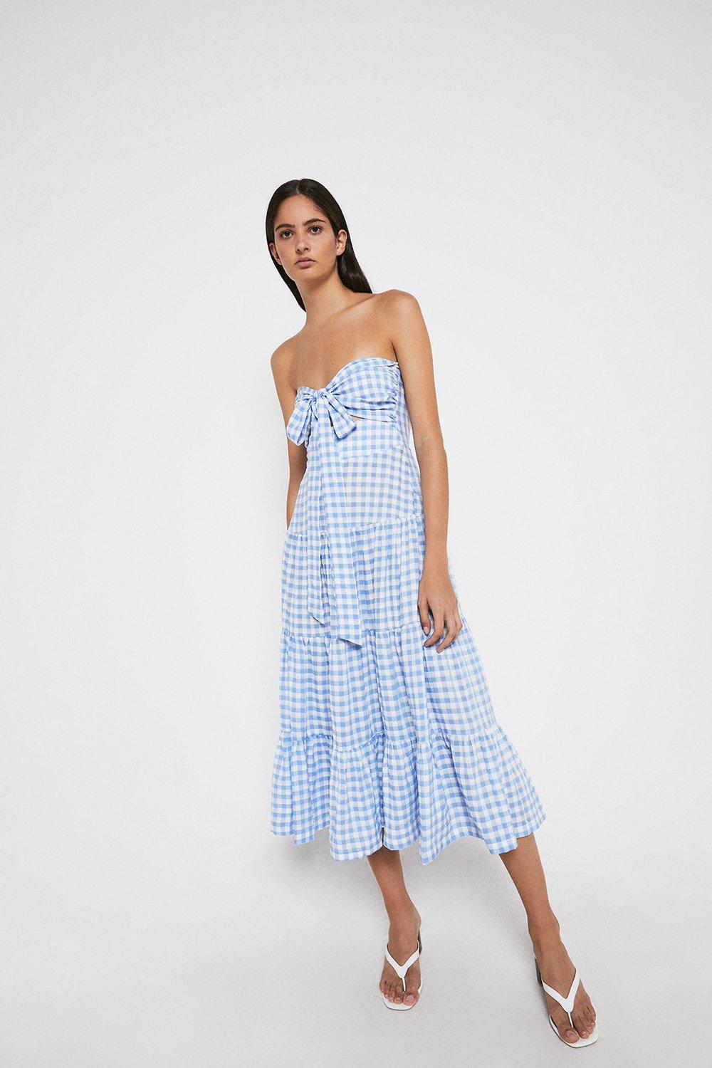 Gingham Tiered Knot Front Midi Dress ...